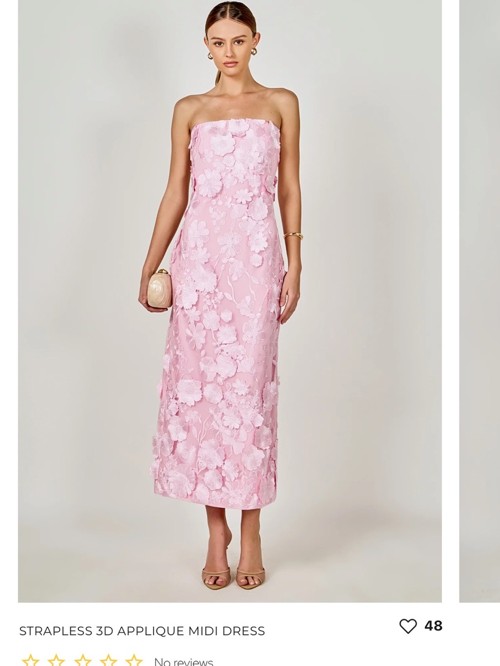 Endless Rose Strapless 3D Applique Midi Dress - Light Pink